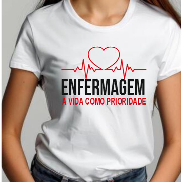 Camiseta e baby look personalizadas Enfermagem, uniformes técnica de enfermagem até o plus size