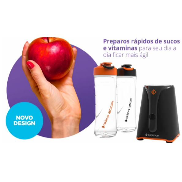 Blender Zoop Cadence com 2 Jarras Liquidificador Portatil Coqueteleira Squeeze Shaikeira Whey