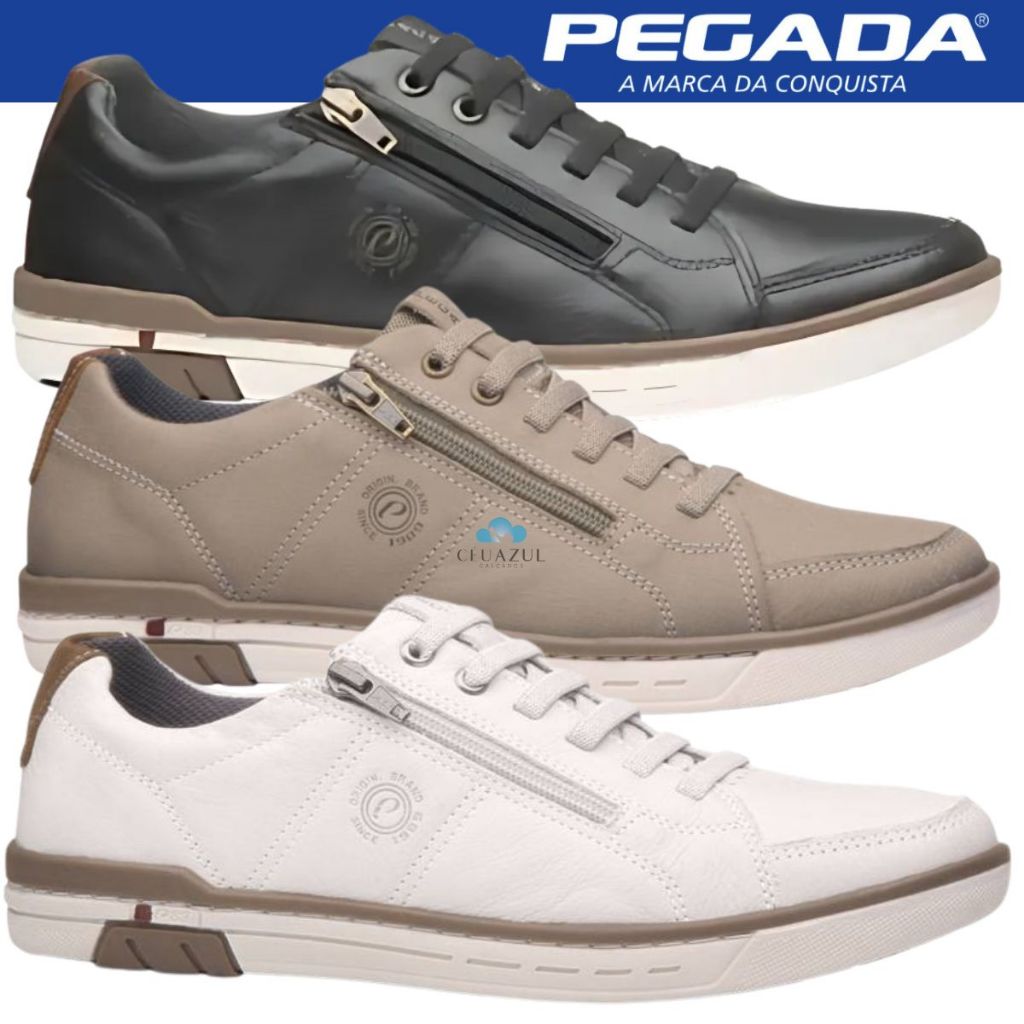 Sapatênis Masculino Pegada Casual Zíper Couro Original Confortável em Oferta na Shopee