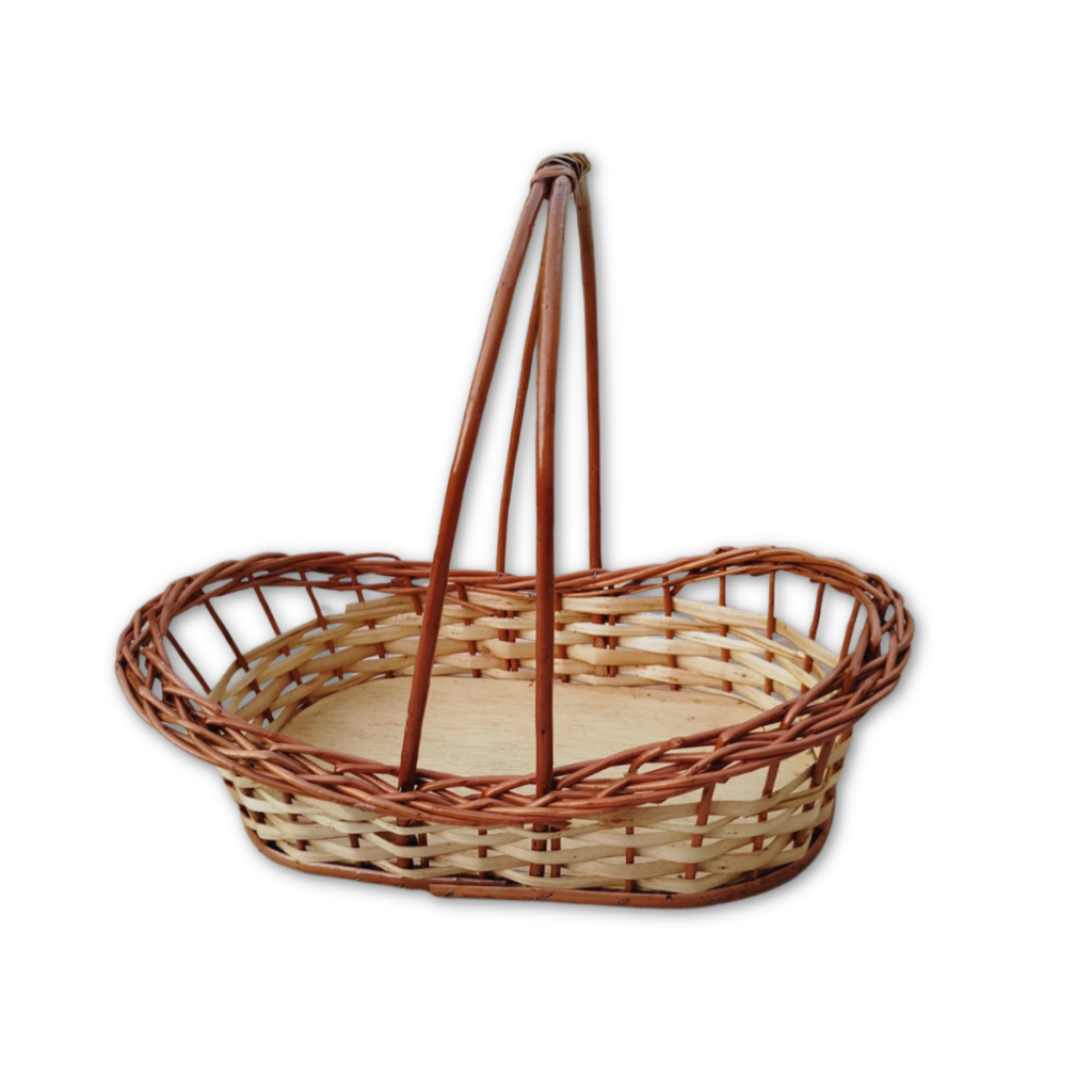Cesta Canoa de Vime Alça Dupla Envernizada 2 Alças Artesanal Cesta Pra Presentes Pequena 40cm