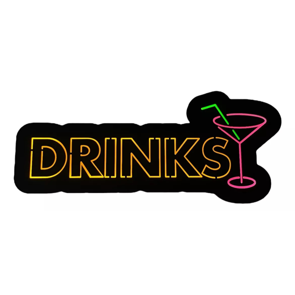 Letreiro Luminoso Led Drinks Drink Bar Adega Placa Bebida