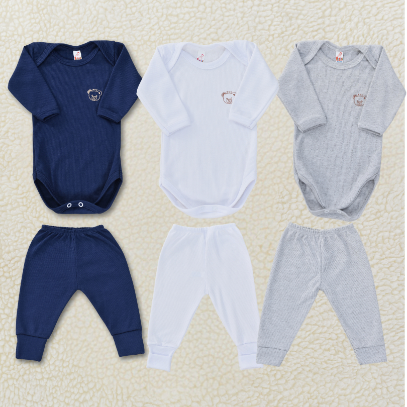 Conjunto Body e Calça Kit 2 Peças Bebê Manga Longa Ribana Algodão Unissex Frio Inverno em Oferta na Shopee