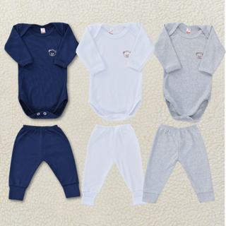 Conjunto Body e Calça Kit 2 Peças Bebê Manga Longa Ribana Algodão Unissex Frio Inverno em Oferta na Shopee