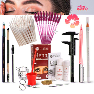 Kit Sobrancelha Henna Makiaj -  Kit Paquimetro + Pincel + Dappen + Lápis + Escovinha + Palito Henna em Oferta na Shopee