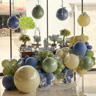 Balão de aniversário kit 120 balões Azul jeans + Marfim + Sálvia para decoração de Festas. em Oferta na Shopee