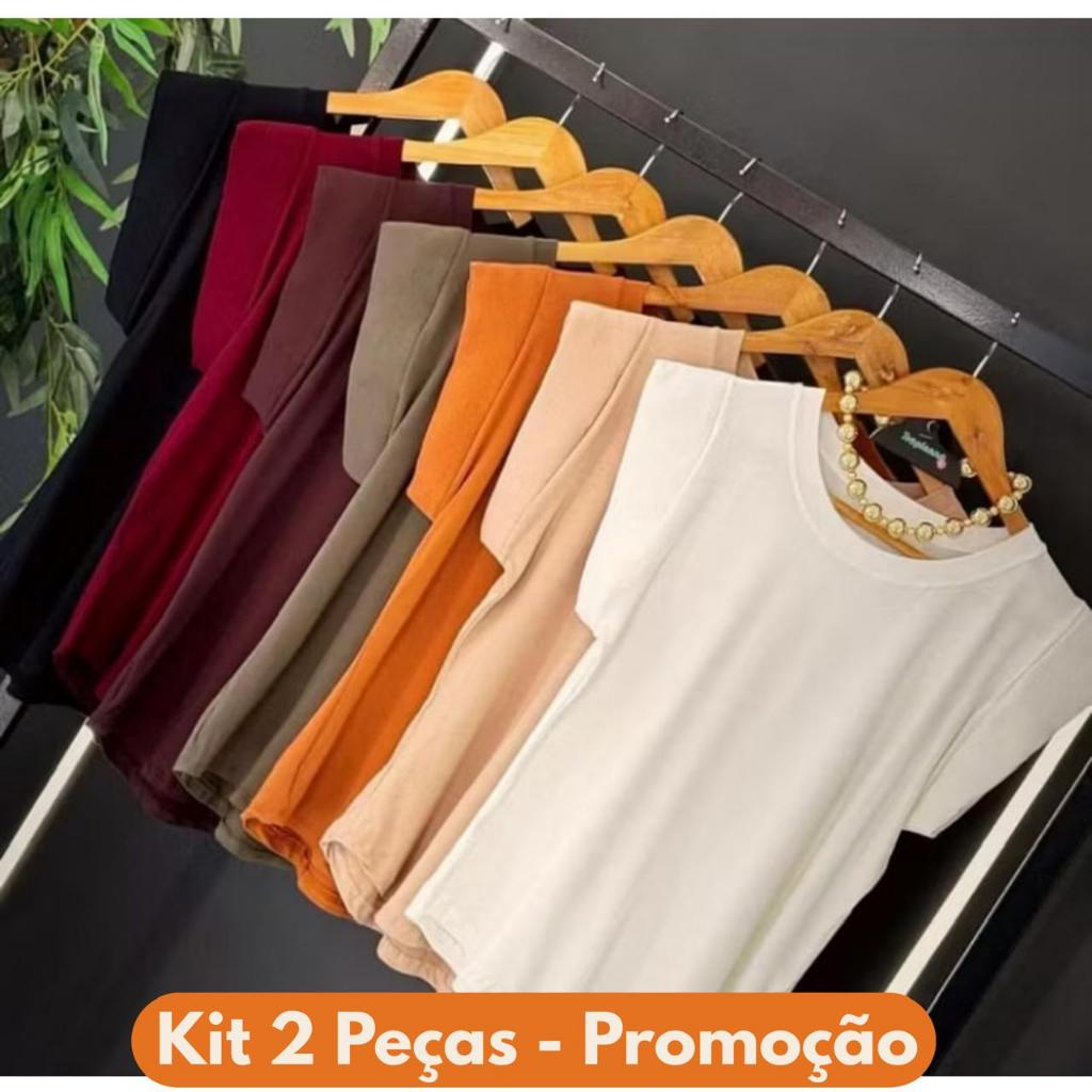 kit 2 Blusas Feminina Muscle tee Lisa Ribana Canelada Gola Redonda Básica Social Elegante T-Shirt