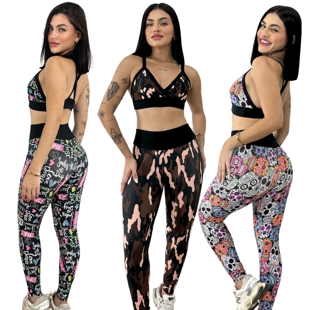Conjunto Feminino de Academia Calça Leg Top Fitness Estampada