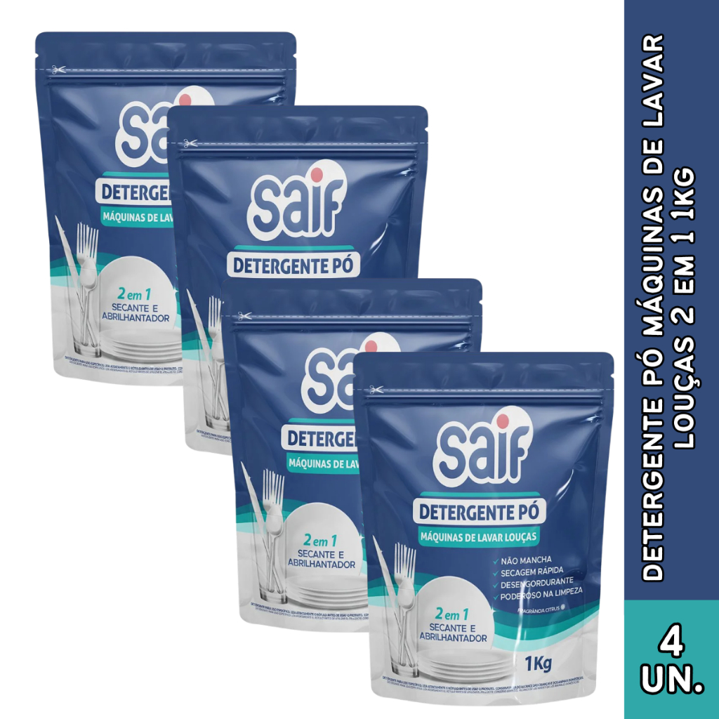 Saif Detergente em Pó Para Máquina de Lavar Louças 1Kg Escolha a Quantidade