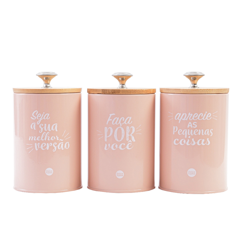 Kit 3 Potes de Metal com Tampa – Organizador Hermético para Café, Açúcar, Chá
