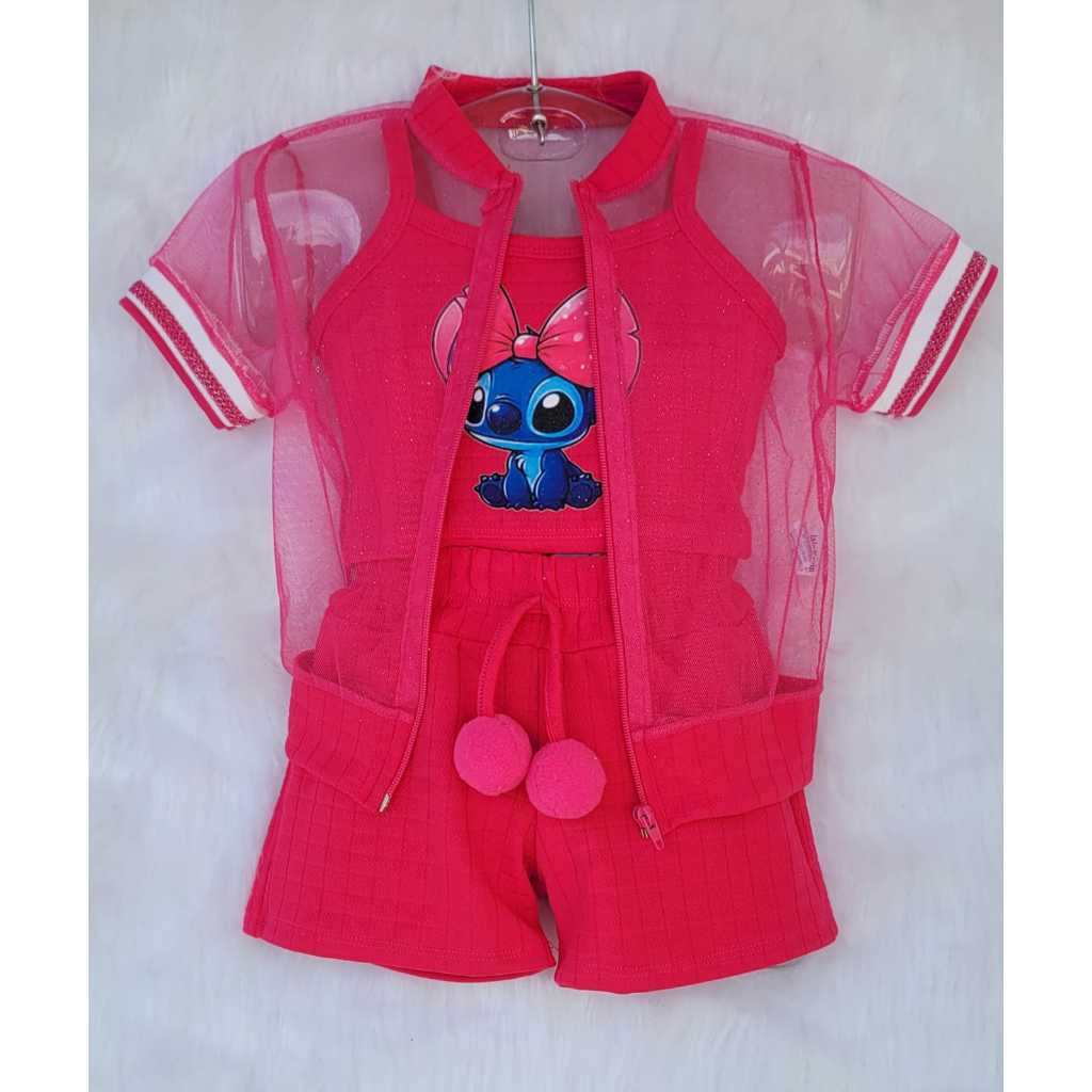 Conjunto Infantil Feminino Verão Short Cropped e Casaco Roupa Menina Estilosa Moda Kids