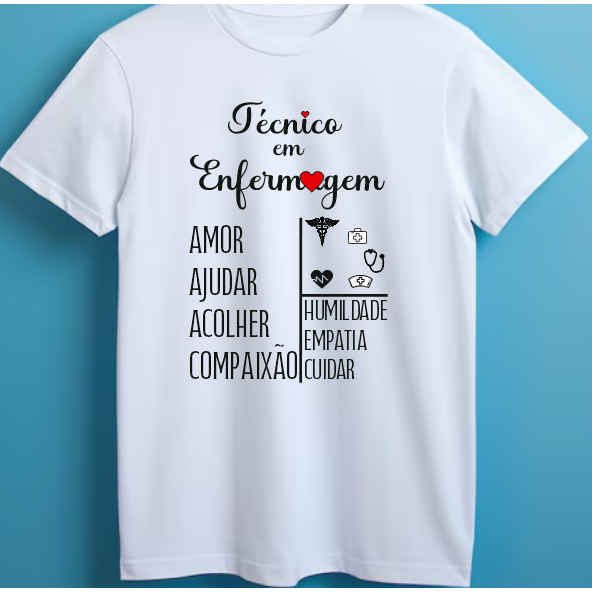 Uniformes Camiseta e baby look Técnico de Enfermagem, enfermagem até o plus size