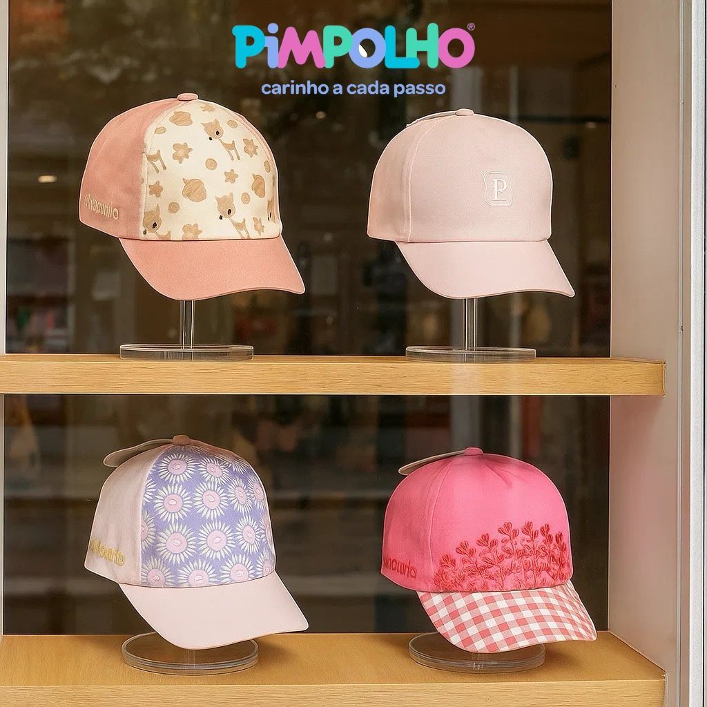 Boné infantil menina rosa tecido macio com velcro estampas divertidas 01 a 02 anos Pimpolho em Oferta na Shopee