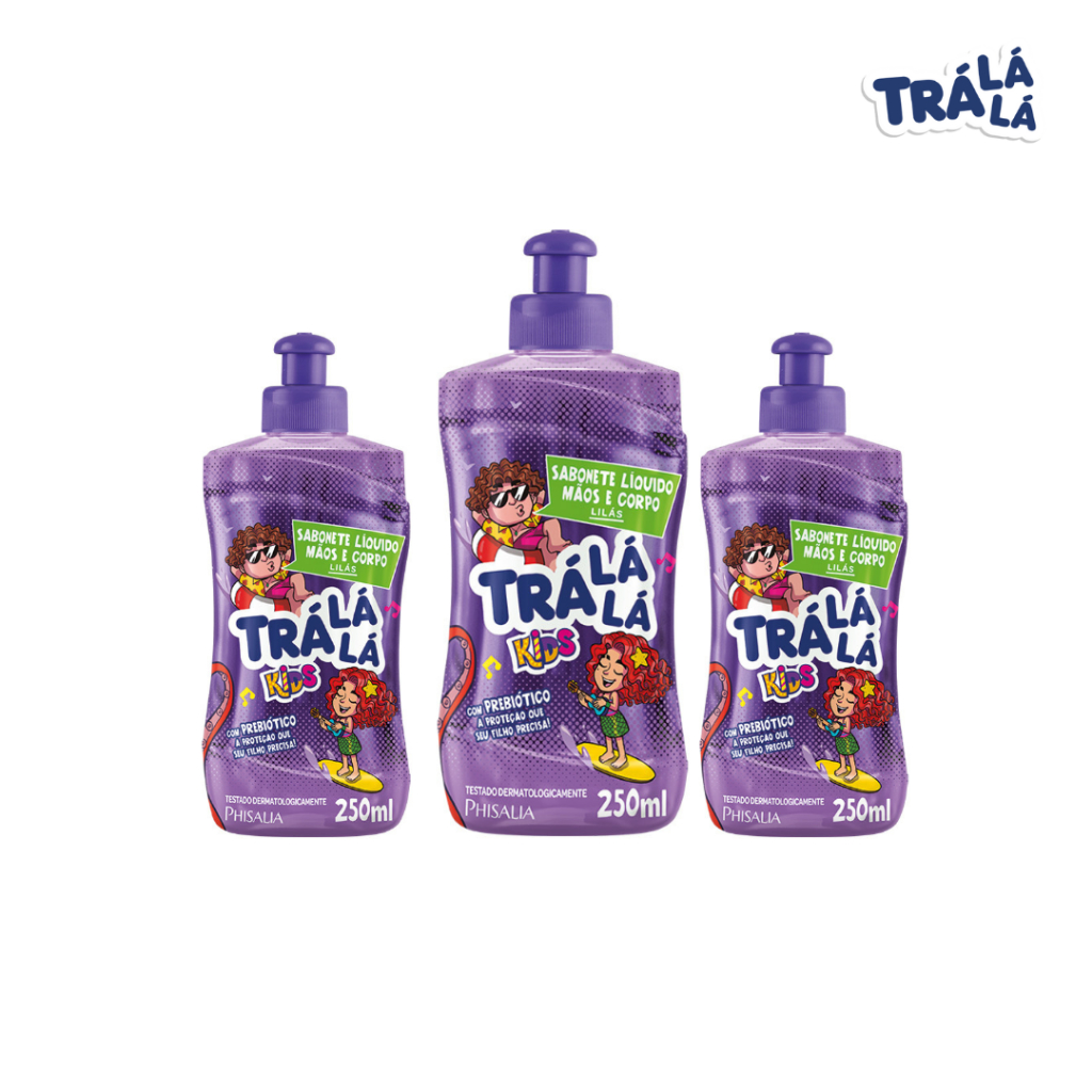 Kit 3 Sabonetes Liquido Lilás Mãos e Corpo Trá Lá Lá Kids 250ml