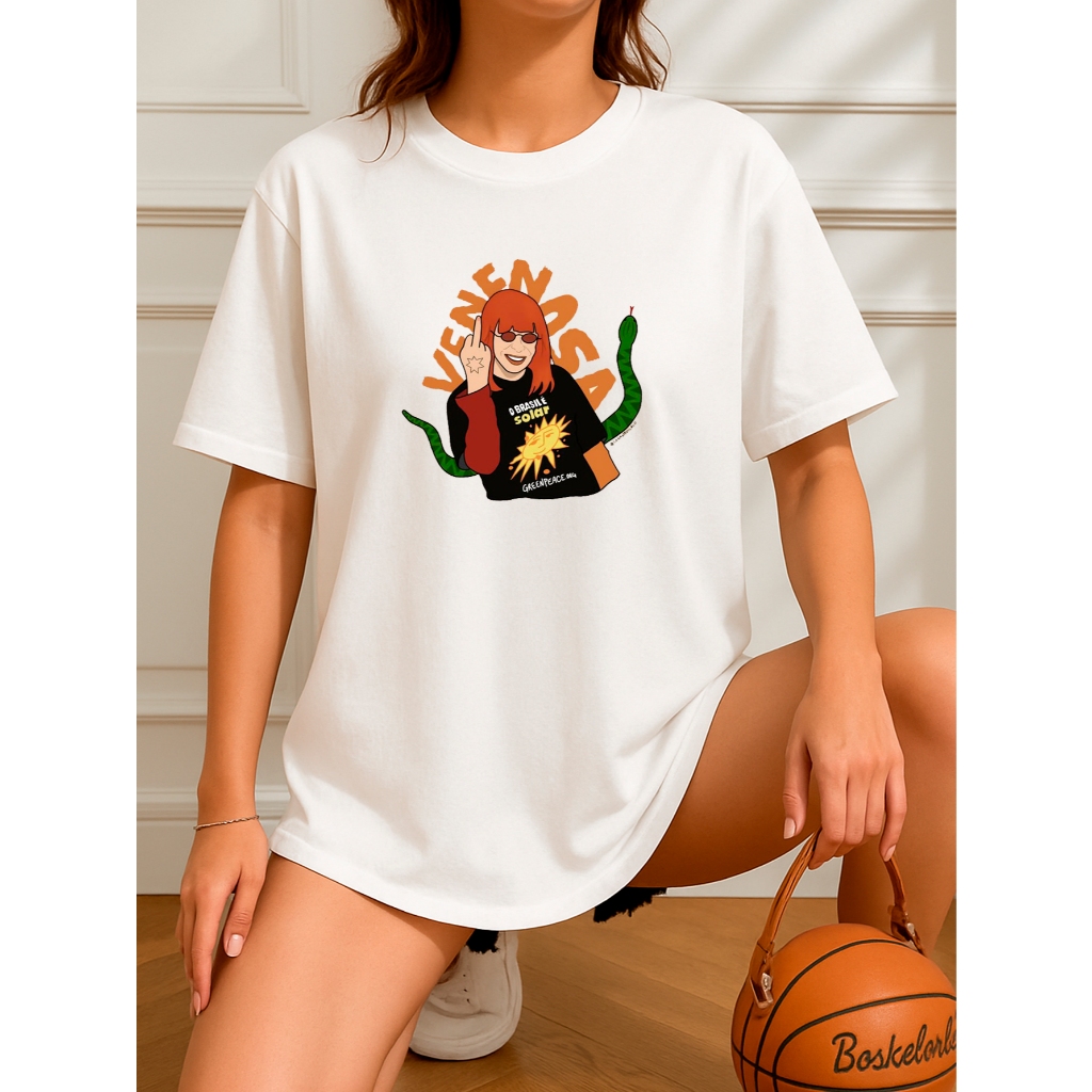 Camiseta Oversized Feminina Estampada 100% Algodão Camisetão Academia Treino Venenosa Rita Lee Rock Brasileiro
