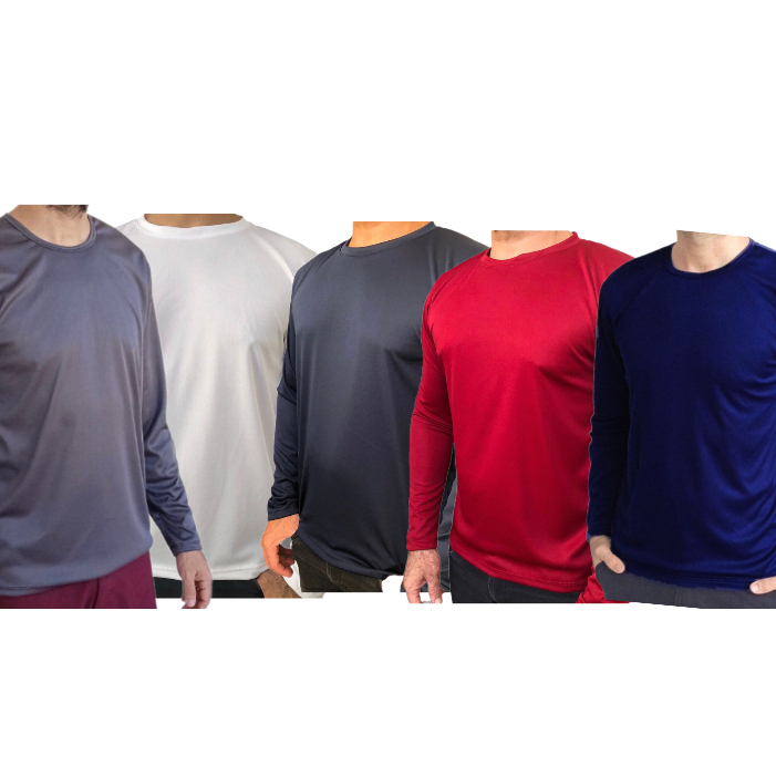Kit 5 Camiseta Dry Fit Manga Longa Lisa Masculina Moda Esportiva para Academia Exercícios Físicos