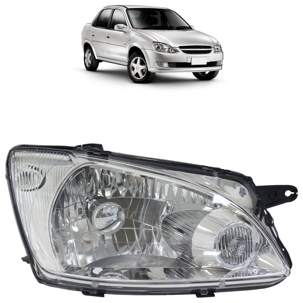 Farol Dianteiro Corsa Classic 2011 2012 2013 2014 2015 2016 Máscara Cromada Foco Simples Lente Lisa