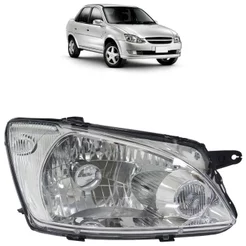 Farol Dianteiro Corsa Classic 2011 2012 2013 2014 2015 2016 Máscara Cromada Foco Simples Lente Lisa