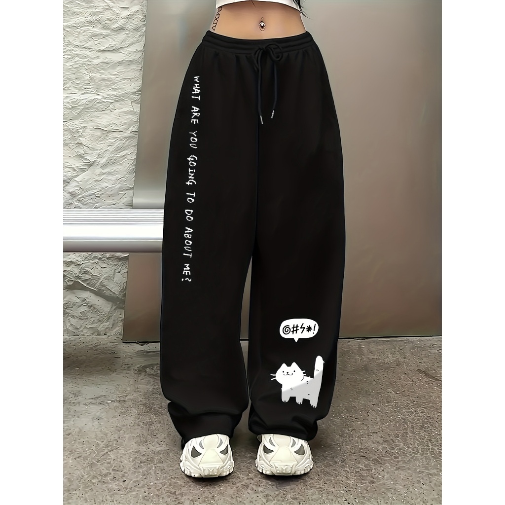 Calça Moletom Wide Leg Unissex Estilo Streetwear Confortável Modelo: "Gatinho" - Novidade Especial em Oferta na Shopee