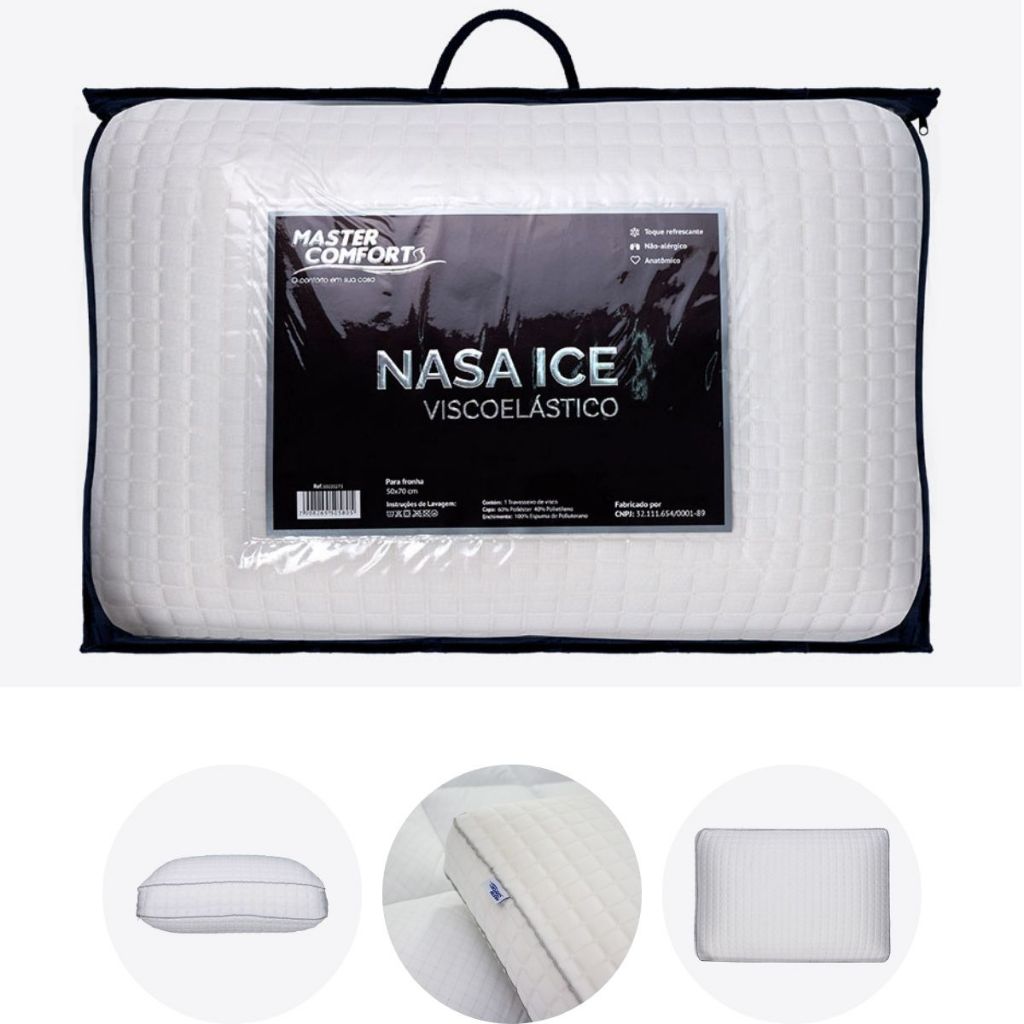 travesseiro Nasa tecnologia Ice 70x50cm antiacaro Ortopédico e Anatômico Suporte Firme - Luxo