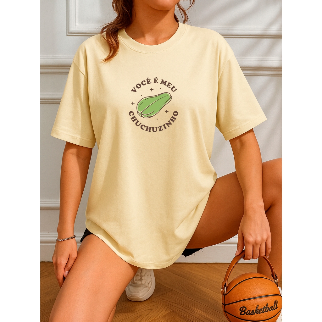 Camiseta Oversized Feminina Estampada 100% Algodão Camisetão Academia Treino Você é Meu Chuchuzinho Mamonas Assasinas