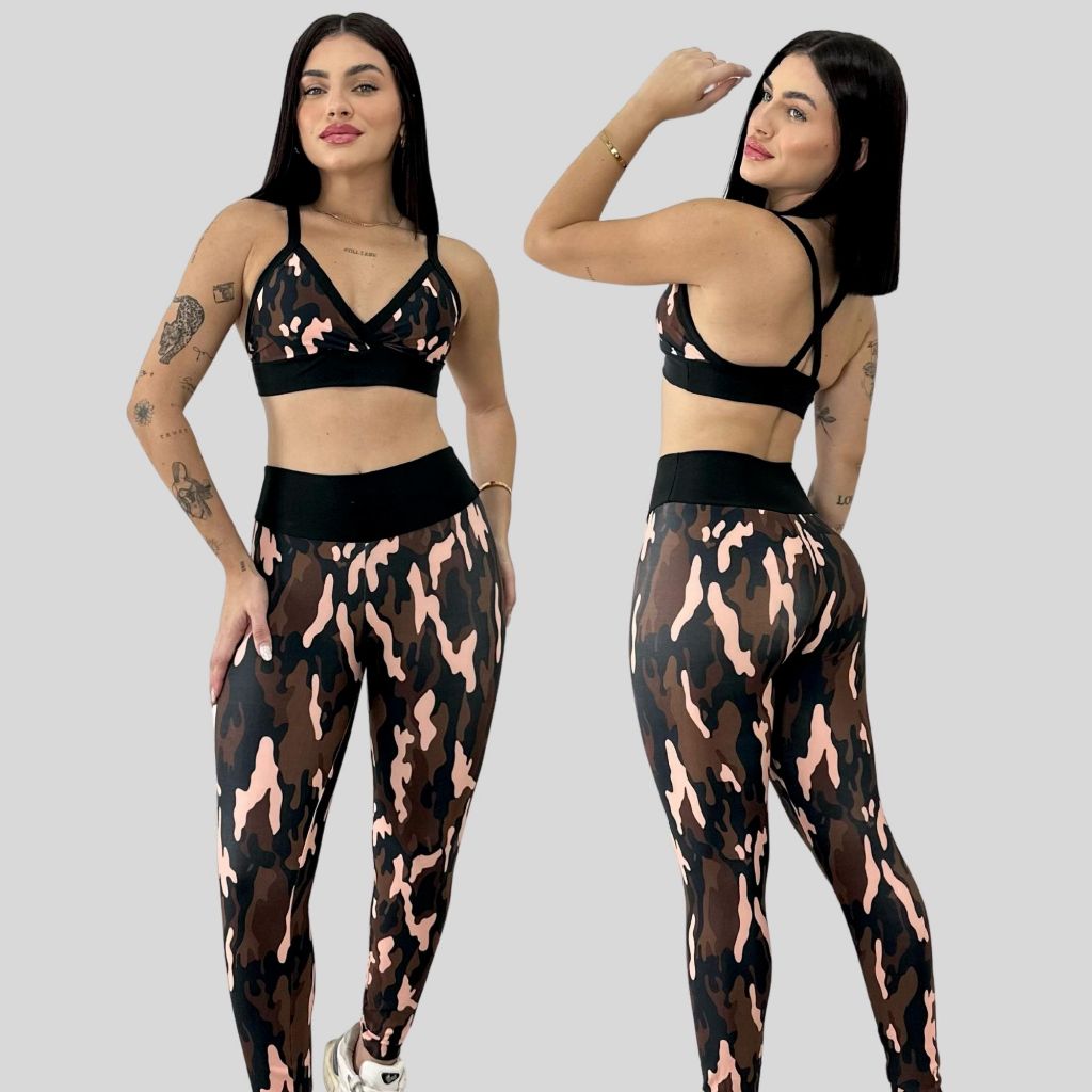 Conjunto Feminino de Academia Calça Leg Top Fitness Estampada
