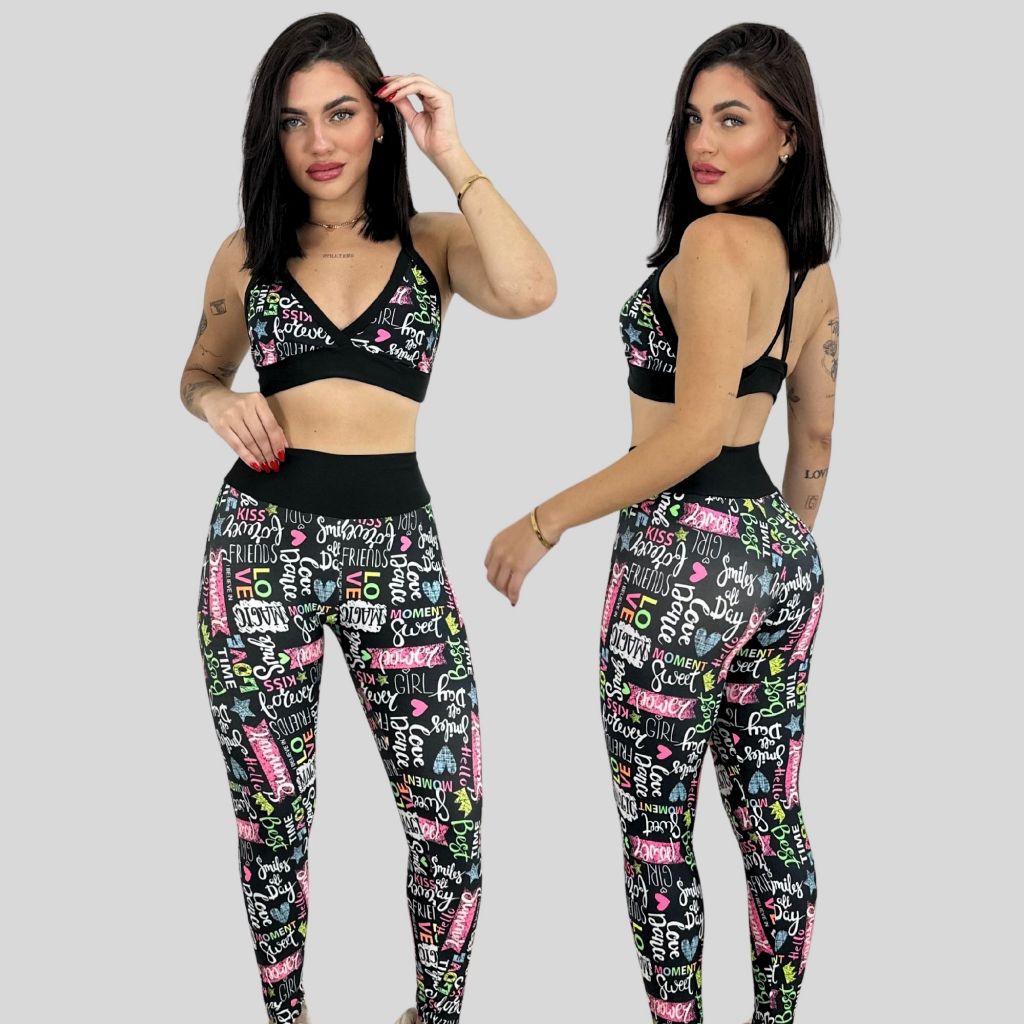 Conjunto Feminino de Academia Calça Leg Top Fitness Estampada