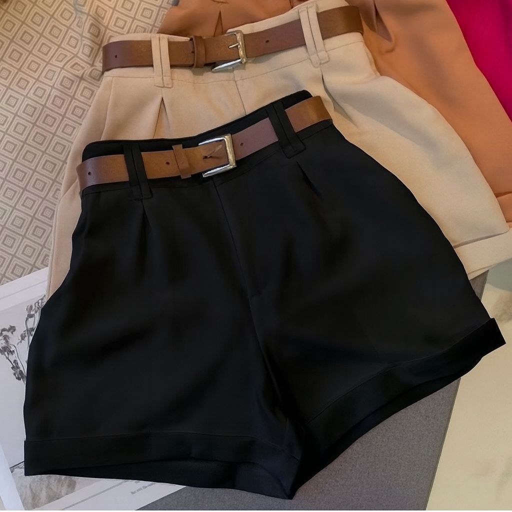Short alfaiataria feminino com cinto shorts alfaiataria social em alta