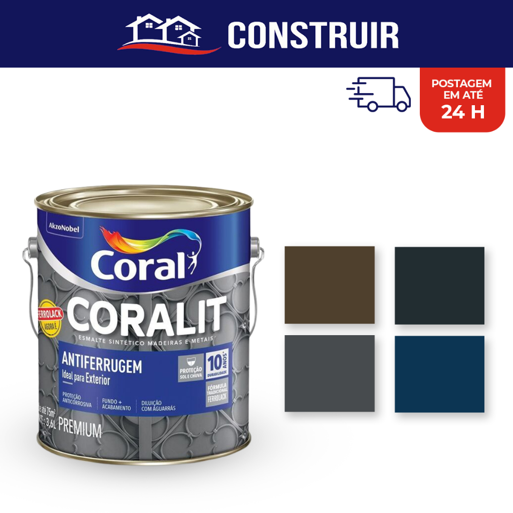 Esmalte Ferrolack Tinta Antiferrugem Coralit 900 1/4 Escolha sua Core Coral Platina Preto Tabaco