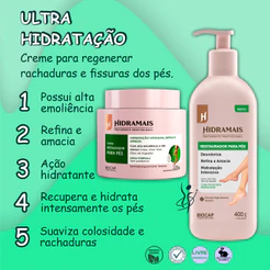 Hidramais Creme Restaurador para Pés, Hidrata, Afina e Regenera Rachaduras e Fissuras 220g e 400g - Manicure e Podolog
