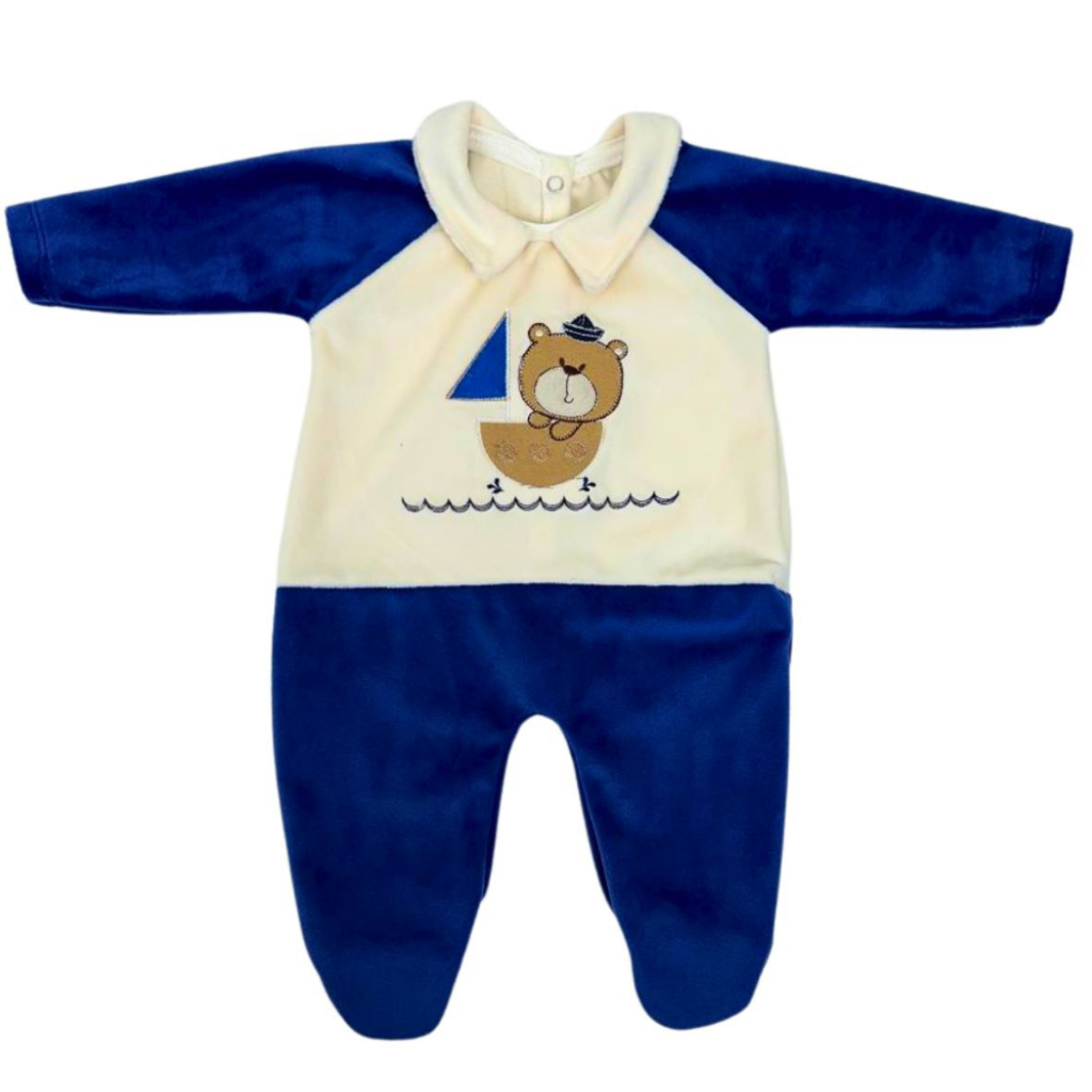 Macacão de Plush Infantil Roupa para Bebê Menino Urso Navegante Algodão Inverno