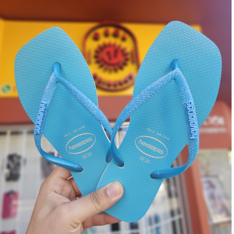 Chinelo Havaianas Slim Square Glitter Neon Azul - 100% Original
