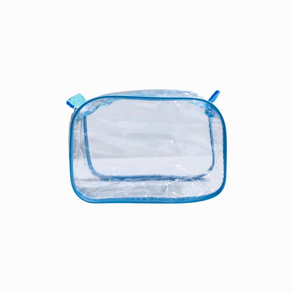 NECESSAIRE MINI 15X12 TRANSPARENTE E AZUL PARA MATERNIDADE MALA BOLSA BEBE HIGIENE PESSOAL MAMÃE FRALDA LENÇO