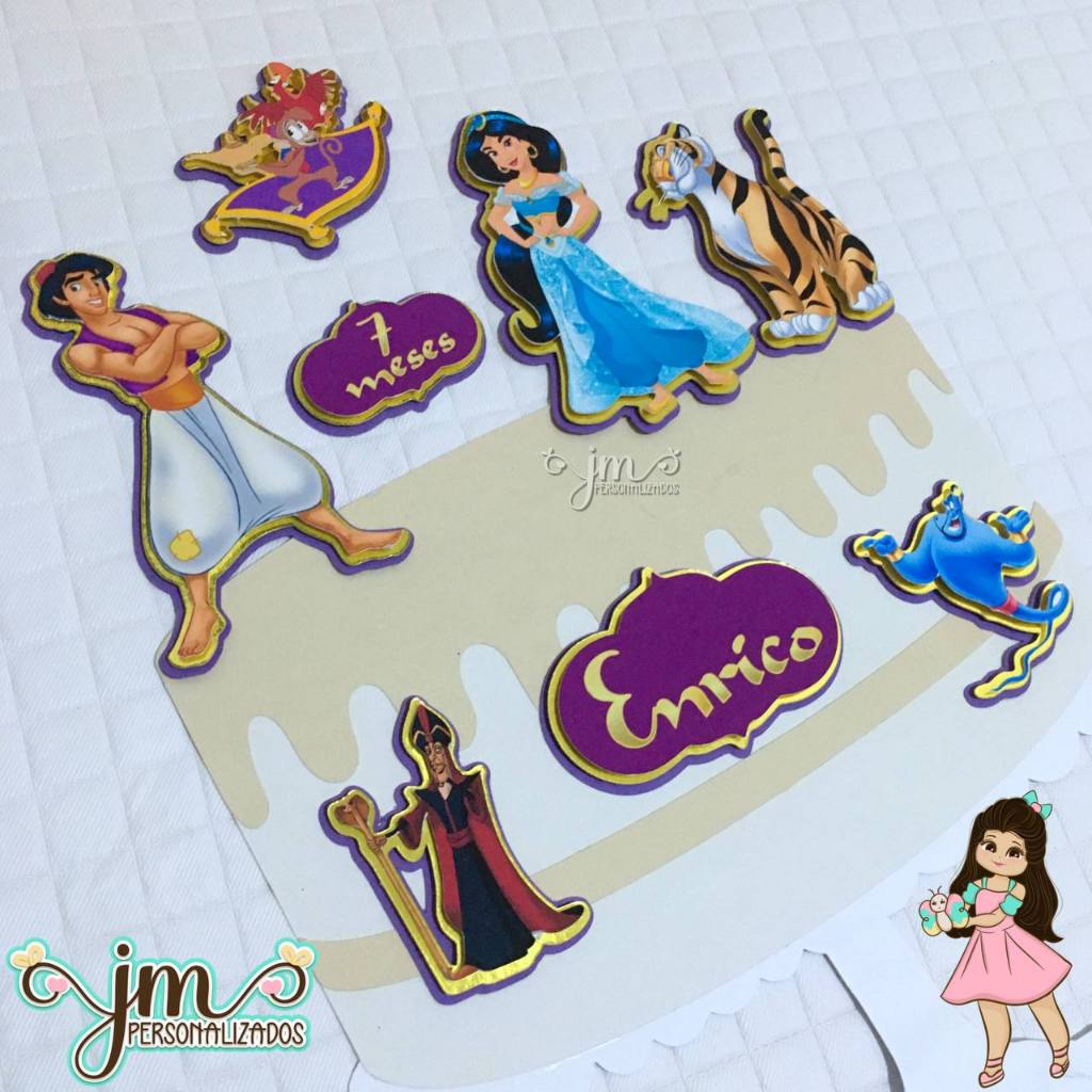 Topo de Bolo Personalizado 3D - Tema: Aladdin / Jasmine
