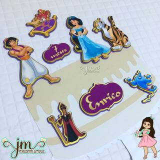 Topo de Bolo Personalizado 3D - Tema: Aladdin / Jasmine