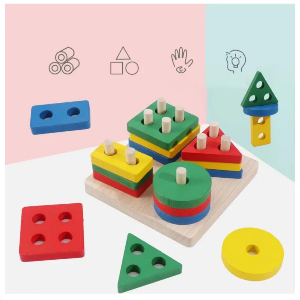 Brinquedo de encaixe formas geométricas Montessori educativo coordenação motora pedagógico 16 peças
