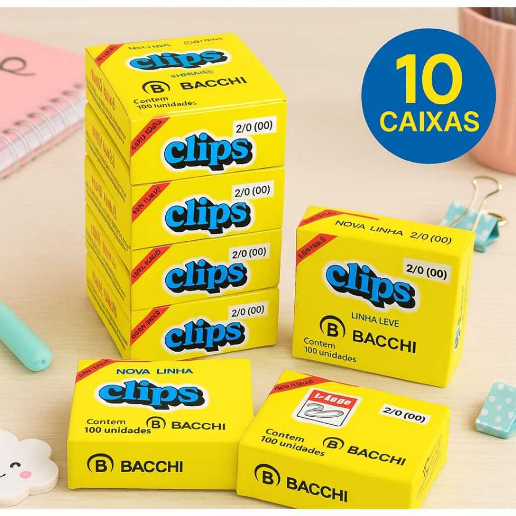 Kit Clips Bacchi 2/0 - 1000 unidades Papelaria Escritório Escola em Oferta na Shopee