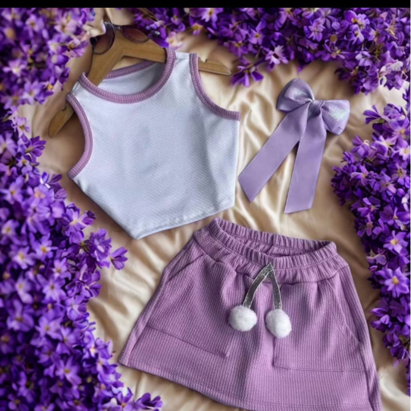 Conjunto Infantil Menina Regata Ribana e Short Saia Ana ruga Confortável e Estiloso