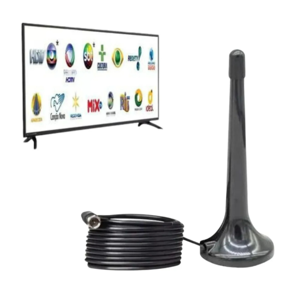 Antena Interna Tv Digital Uhf Hdtv 4k Com Cabo De 3 metros Antena Interna Tv Digital  Cor Preto