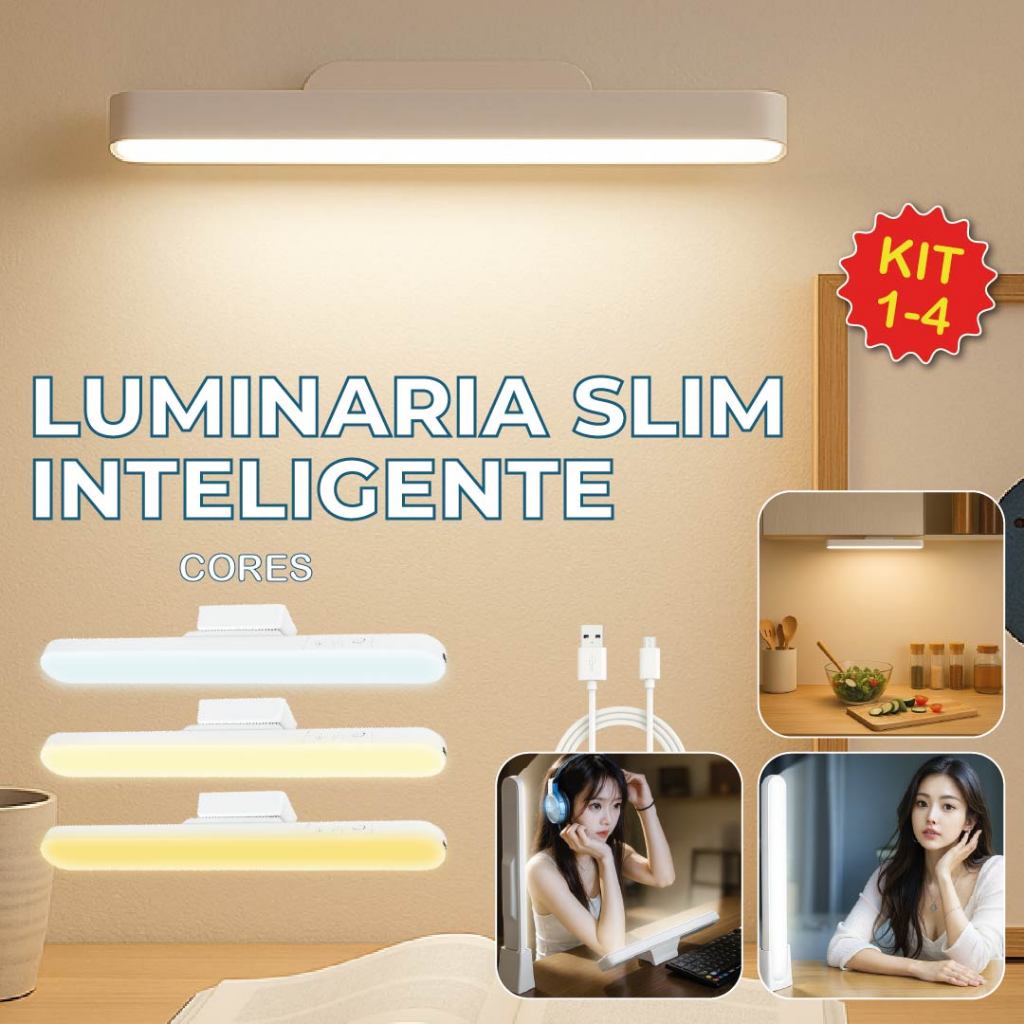 Luminária Magnética Slim Inteligente Led Recarregável 3 Cores Ajuste 90° USB Bivolt em Oferta na Shopee