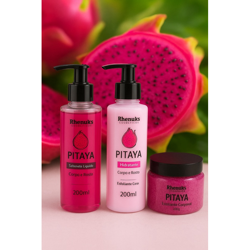 Kit Pitaya Rhenuks Sabonete Líquido+Hidratante+Esfoliante Corporal-Kit Cuidados com Pele–Limpeza,Hidratação e Esfoliação em Oferta na Shopee