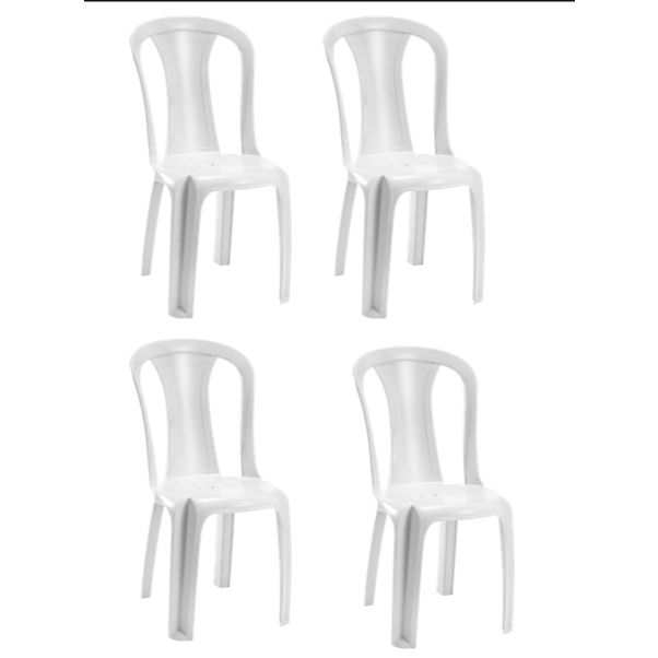 Kit 4 Cadeiras de Plástico Super Resistente 182 kg Com Selo Inmetro Igreja, Bar e Area Externa