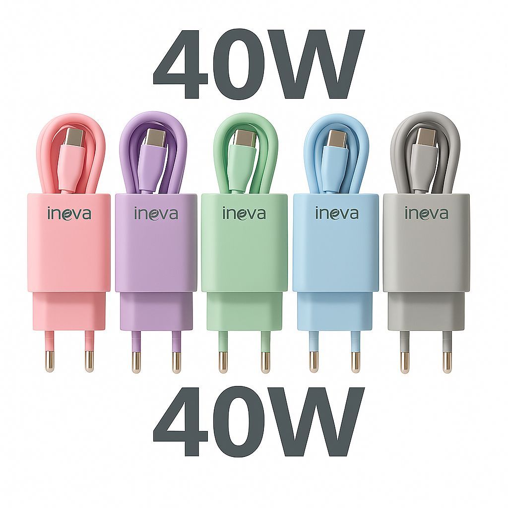 Carregador Rapido Tipo-C 2 Entradas 40W Original Rápido Inova USB e Chip Inteligente, Proteção Sobrecarga Colorido Anate