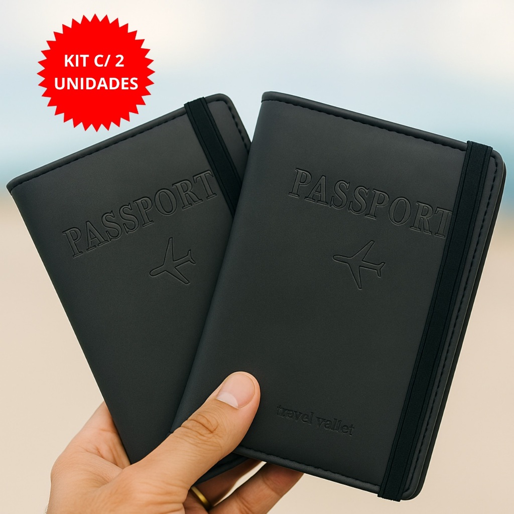 Kit 2 Porta Passaportes Documentos Cartões Cédulas Viagem Alta Qualidade em Oferta na Shopee