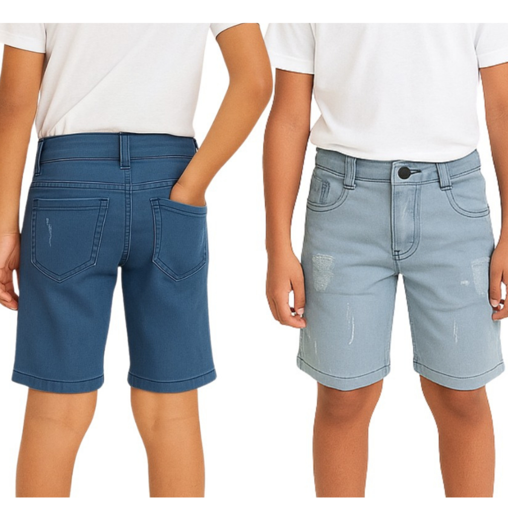 KIT 2 SHORTS SARJA MASCULINOS BERMUDA JEANS JUVENIL