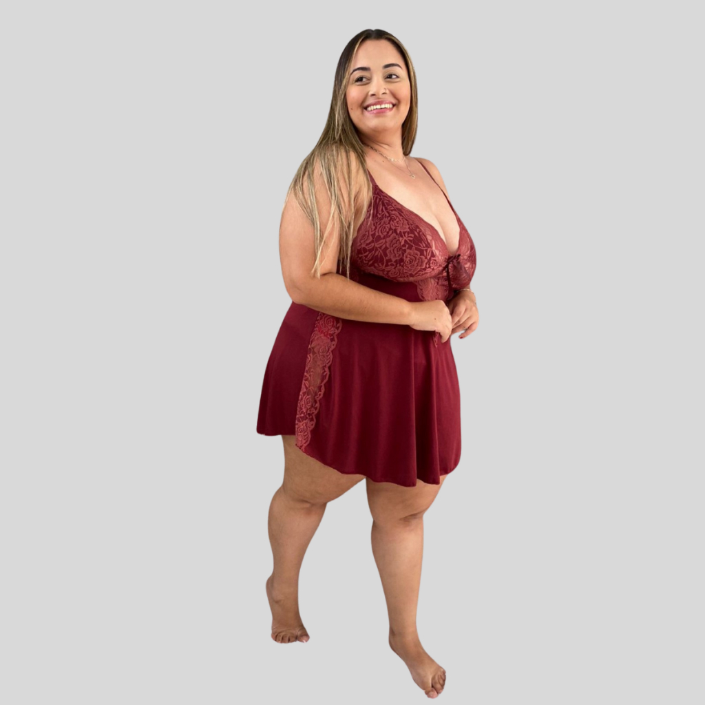 Camisola Feminina Sensual Plus Size Romantic Linha Noite Alcinha