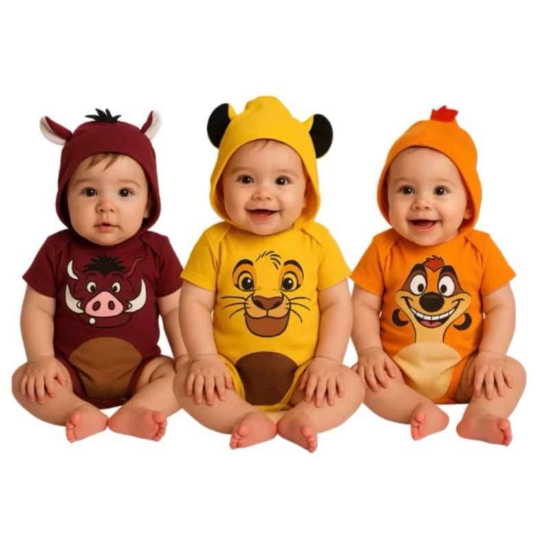Body Mesversario bebê Rei Leão + Touca / Body Timão simba pumba