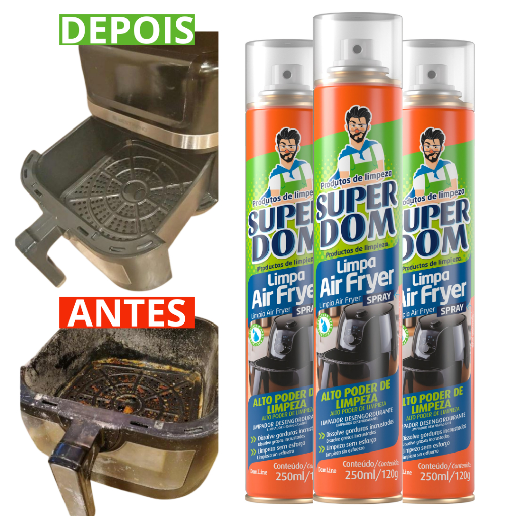 Super Dom Limpa Air Fryer 250ml Spray Desengordurante Para Gordura Pesada Forno Grelha Pan...