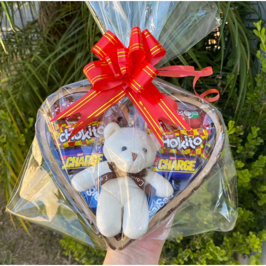 Kit Cesta Chocolate Nestlé + Chaveiro de Ursinho Presente / Lembrancinha / Namorados / Páscoa / Dia Das Mães