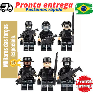kit 6 bonecos herois policiais policial militares brinquedo blocos de montar minifiguras forças especiais