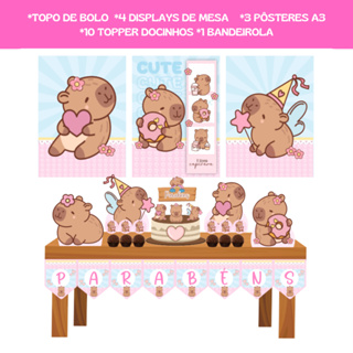 Kit Festa Em Casa - Capivara - Mesversário - Só Um Bolinho Decoração Infantil - Menina em Oferta na Shopee